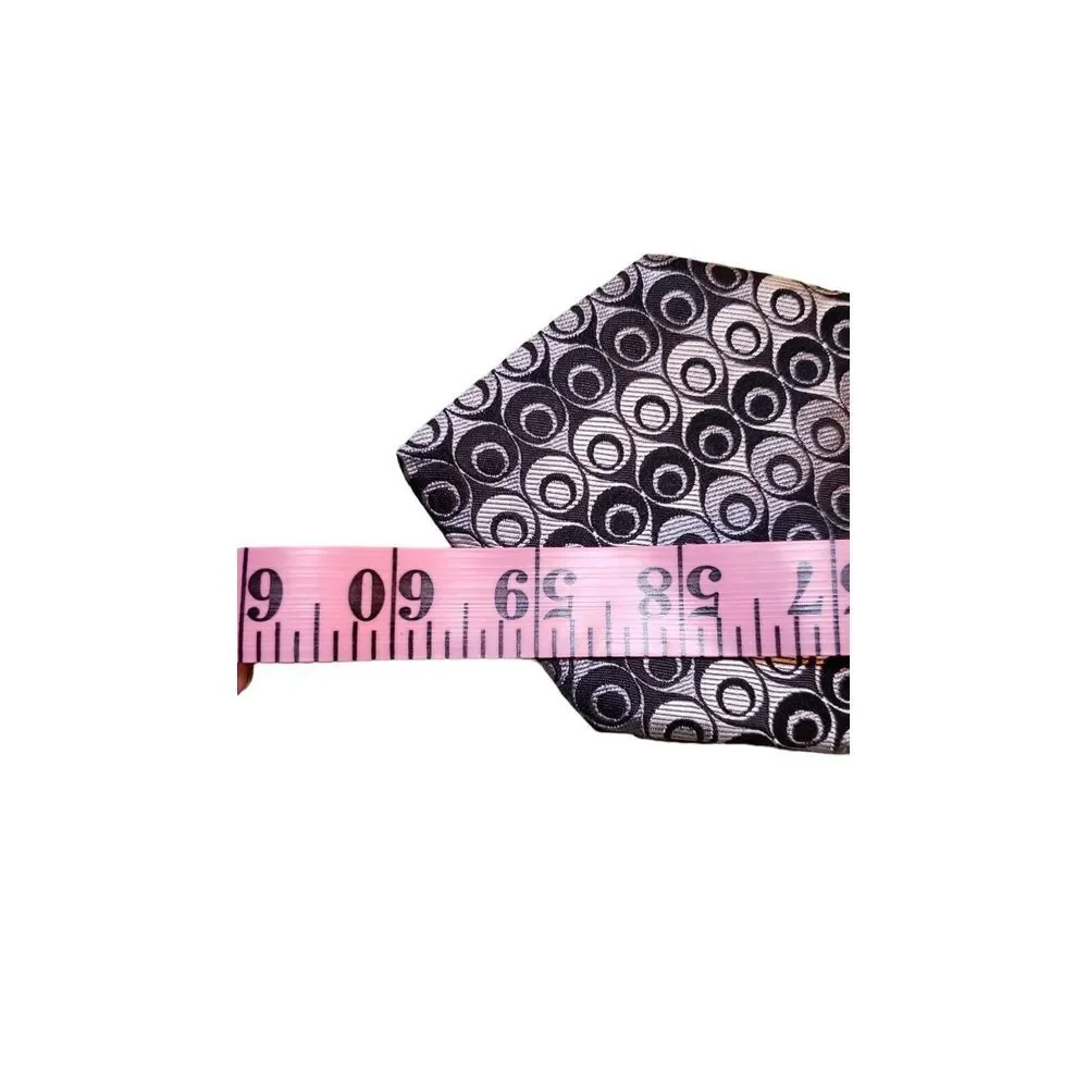 TED BAKER LONDON Mens Neck Tie 100% Silk EUC Black Gray Geometric Striped Design